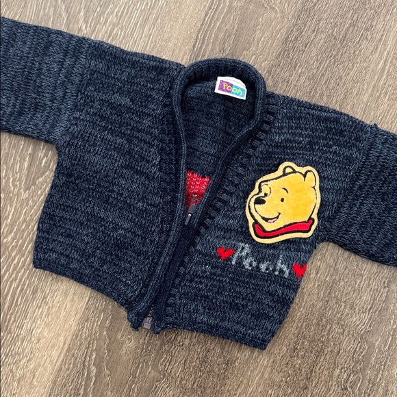 Vintage Winnie The Pooh Knit Cardigan Baby Infant 12 Months 90s Character Disney - Picture 1 of 8